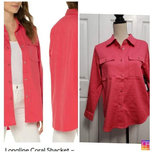 Liverpool Longline Shacket in Pink Watermelon Lagenlook Office Stitch Fix Sz XL - Picture 3 of 7